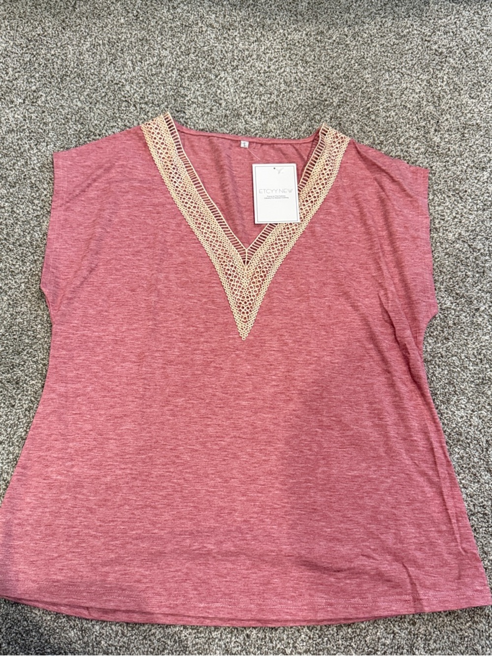Crochet-Trim V-Neck Tunic Top in Dusty Rose
